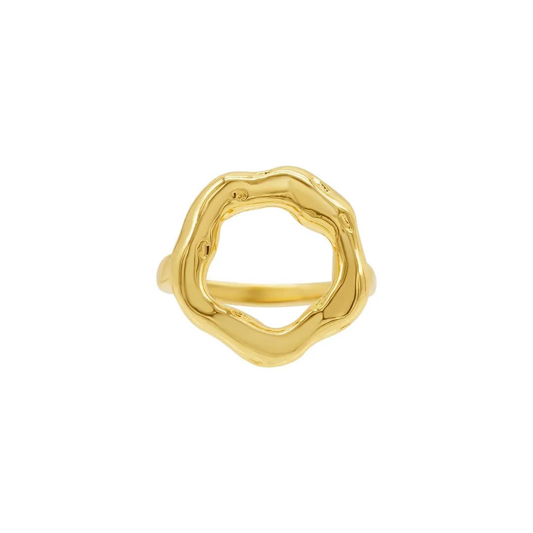 Tarnish Resistant 14k Gold Plated Open Circle Hammered Ring