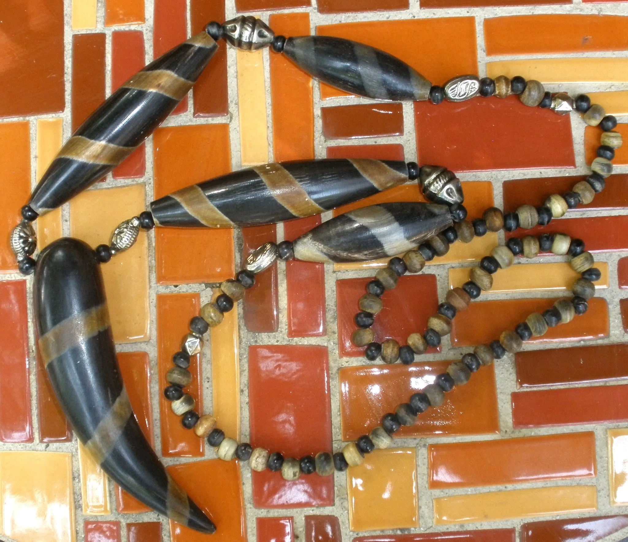 Vintage Massive Wood & Silver Bead Necklace