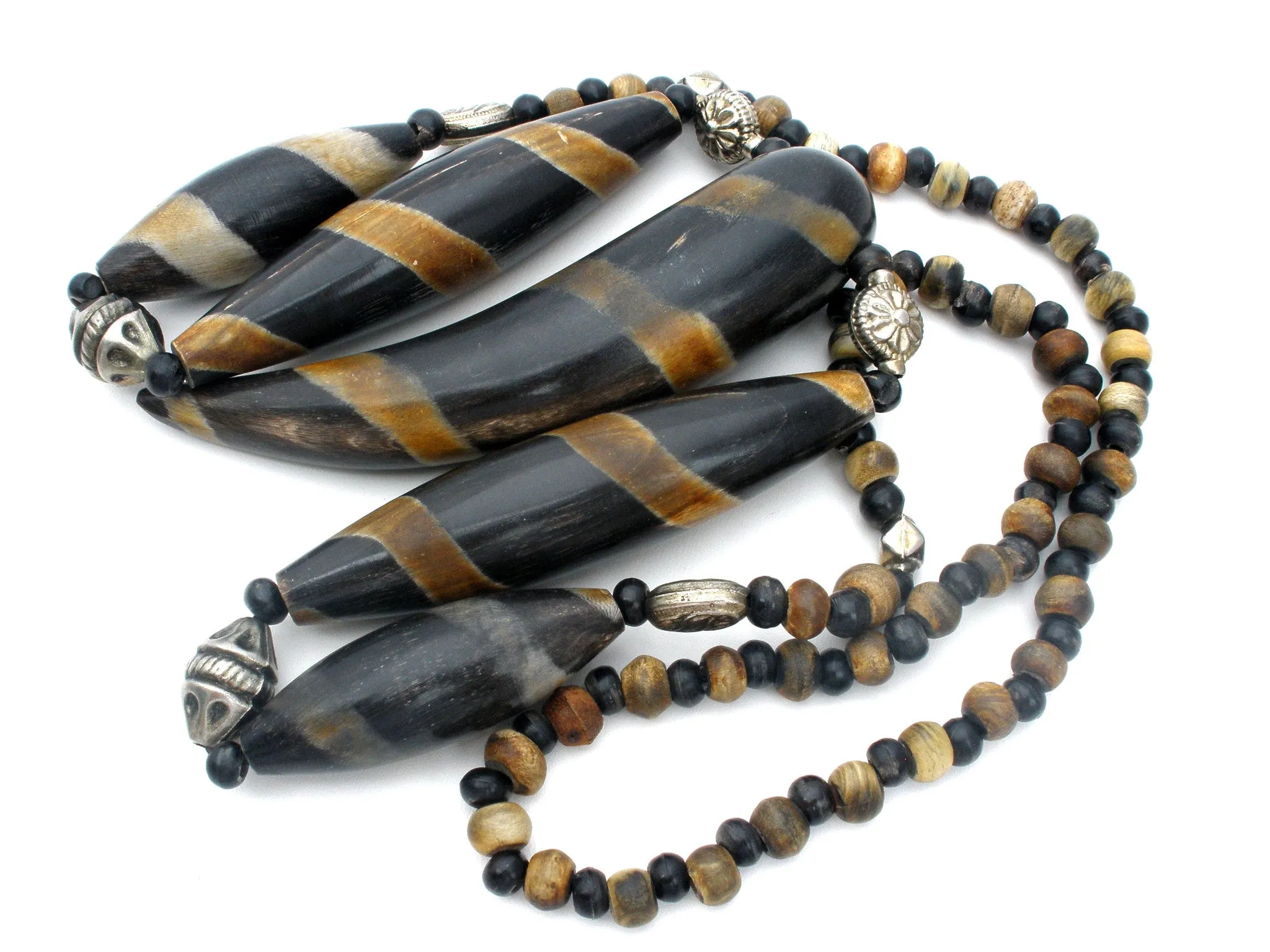 Vintage Massive Wood & Silver Bead Necklace