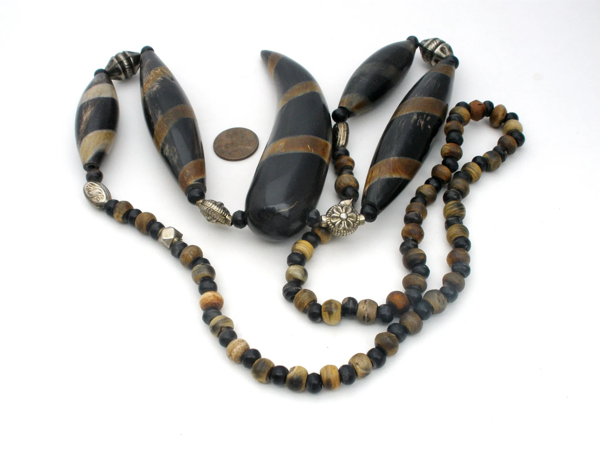 Vintage Massive Wood & Silver Bead Necklace