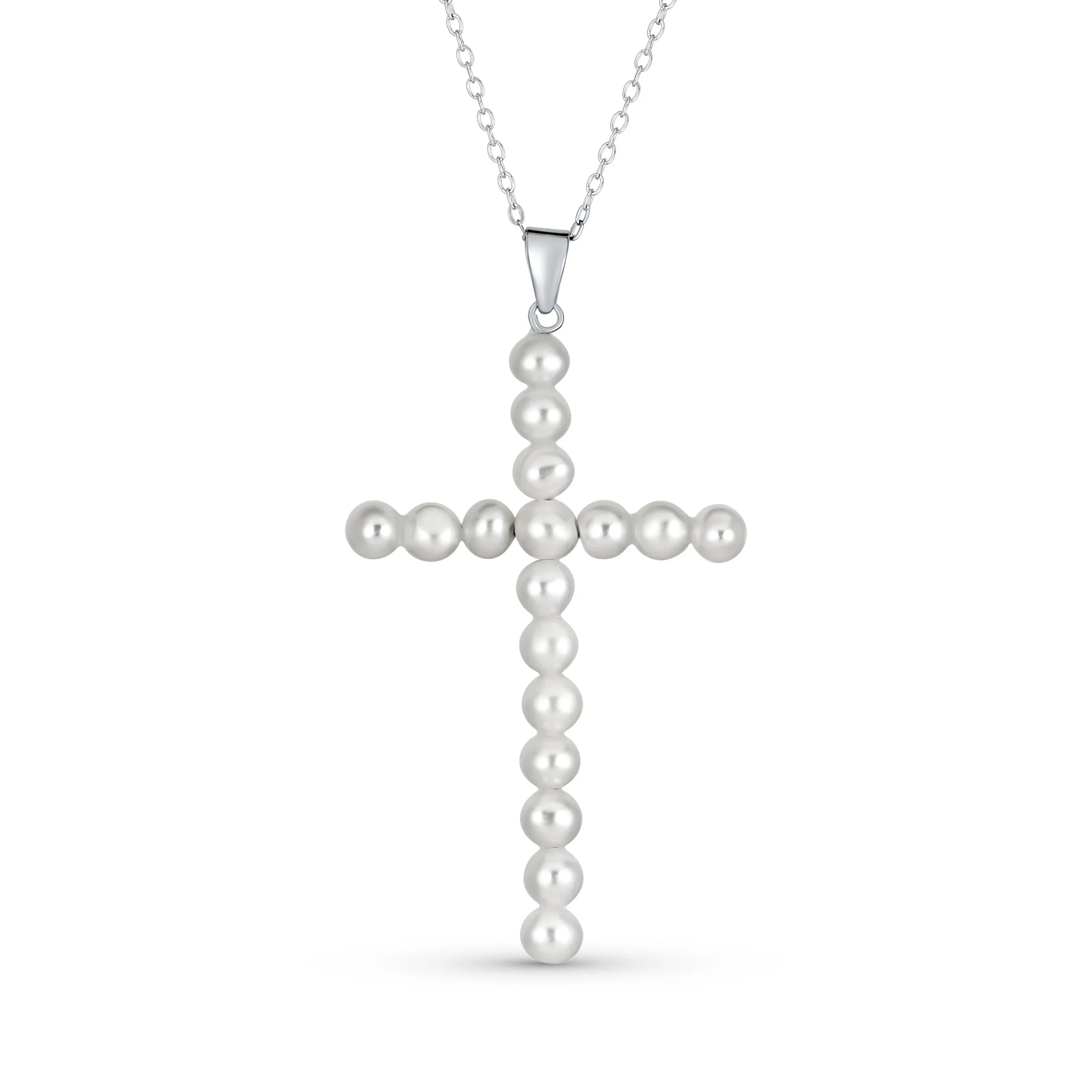 Vintage Style Bridal Necklace with Freshwater Pearl and Large Cross Pendant Silver