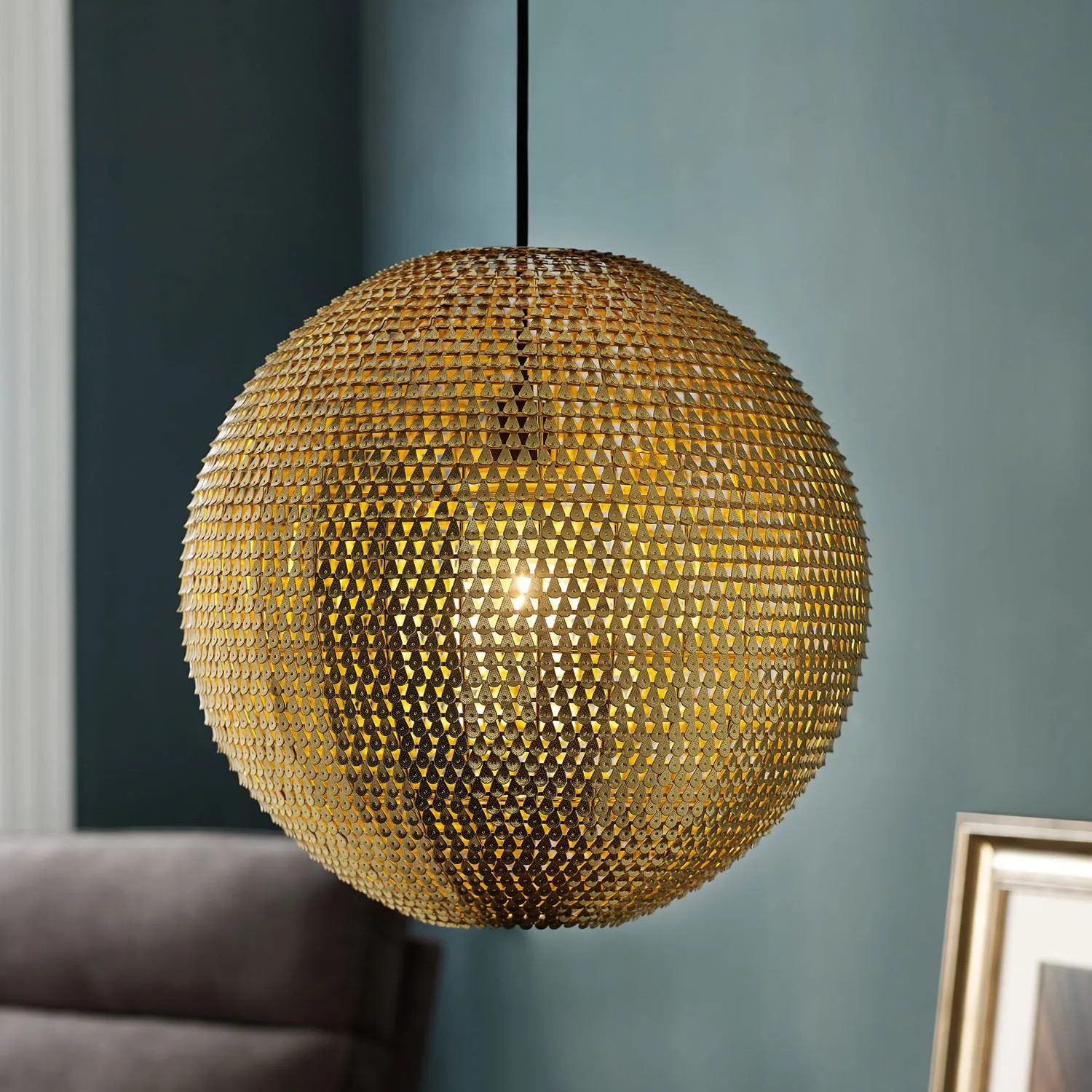 WE Furniture 16" Living Room Hand-crafted Globe Sparkle Pendant - Gold