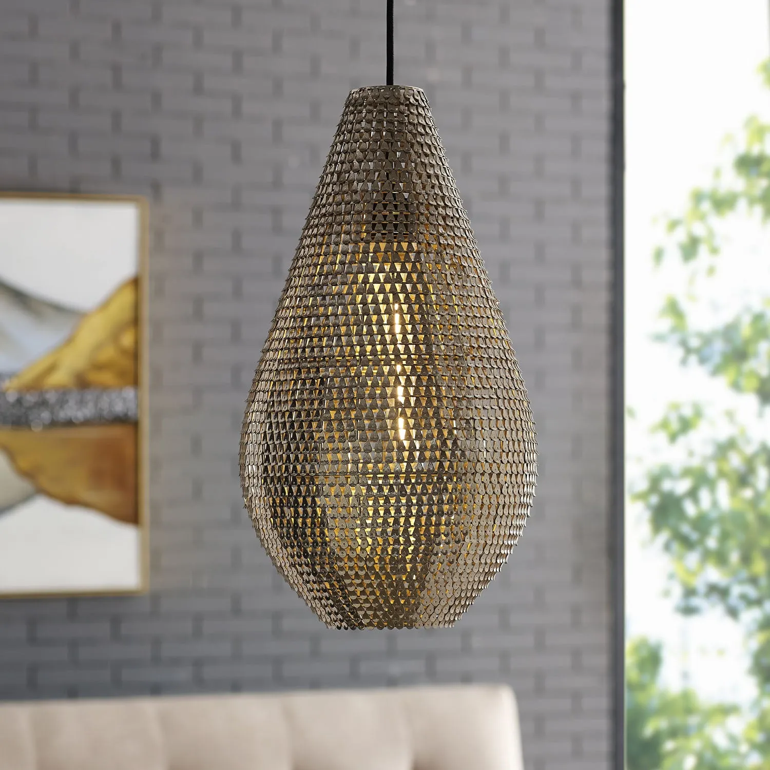 WE Furniture 20" Living Room Drop Style Sparkle Pendant - Nickel