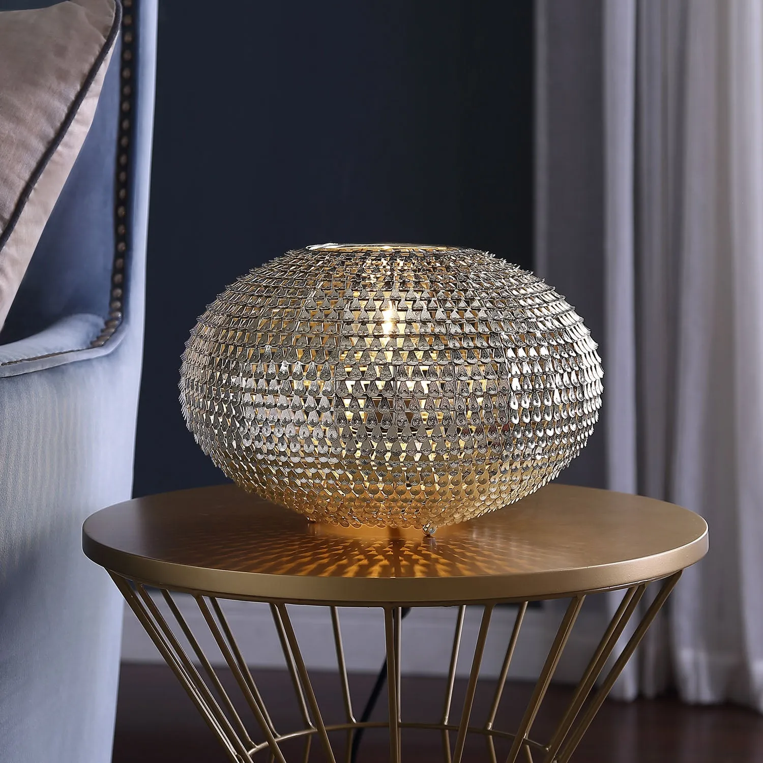 WE Furniture Modern Design 8" Globe Sparkle Table Lamp - Nickel