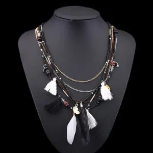 Women feather boho necklace & pendants