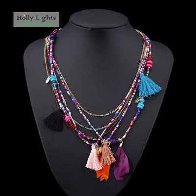 Women feather boho necklace & pendants