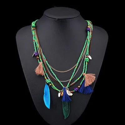 Women feather boho necklace & pendants