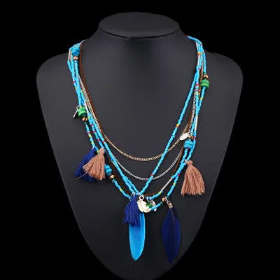 Women feather boho necklace & pendants